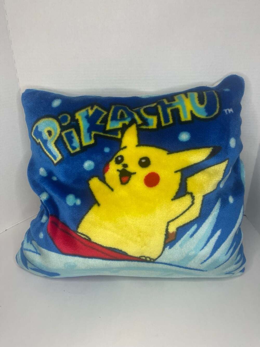 Rare Pokemon Center Surfing Pikachu Plush Throw Pillow Cushion Blue 2 Sided
